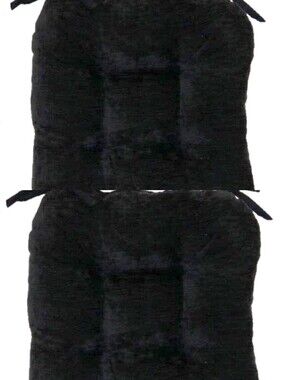 At Home Plush Faux Fur Reversible Tie Seat Cushions- Black